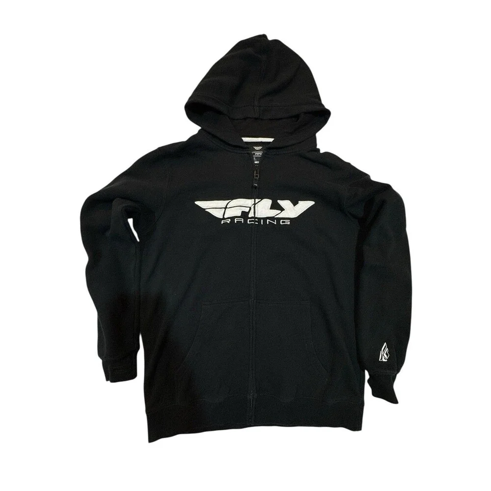 Fly Racing Black Full Zip Hoodie | Men’s Small | Moto MX Logo - Streetwear